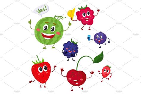 set of cute and funny comic berry characters ~ illustrations ~ creative market
