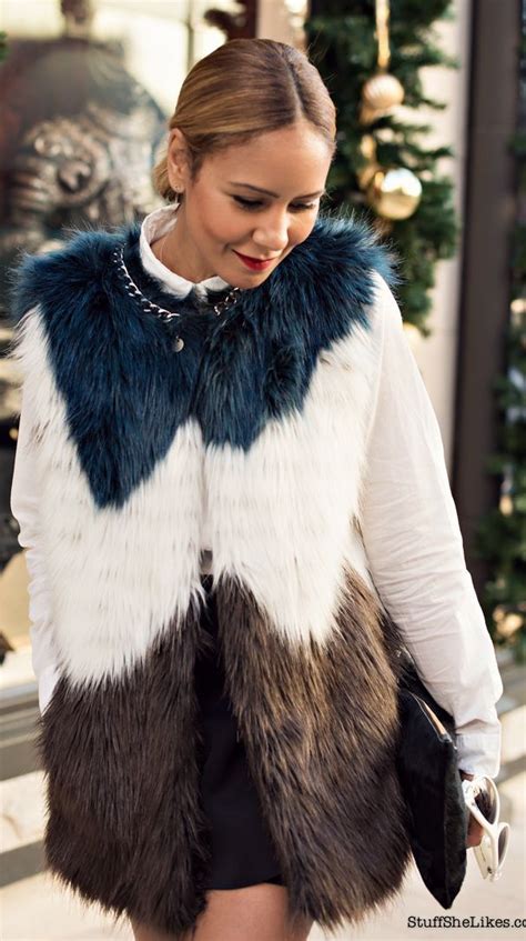 white multi faux fur vest  images diva fashion casual street style fashion