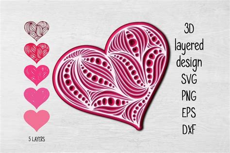 3d layered heart svg eps png dxf file instant download etsy