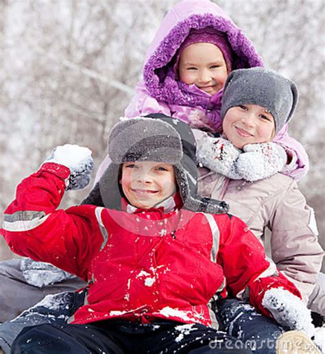 kids  winter stock photo image  laughing outdoors