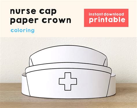 nurse cap hat paper crown party coloring printable kids craft etsy