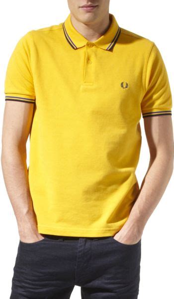 Fred Perry Slim Fit Piqué Polo Shirt In Yellow For Men Lyst