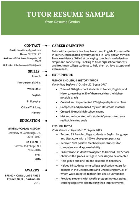 tutor resume sample writing tips resume genius resume writing
