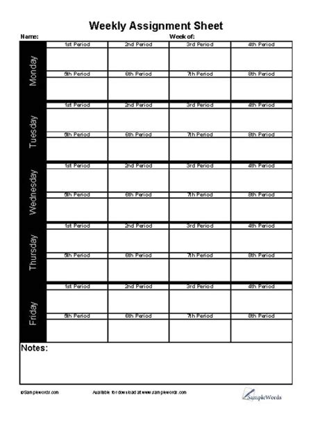 student weekly assignment sheet   file