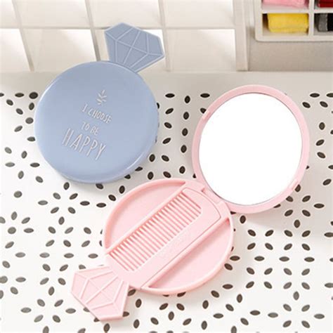pc girls mini compact mirrors cute makeup mirror  comb portable