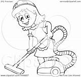 Maid Cartoon Clipart Vacuuming Lineart Illustration Happy Visekart Vector Royalty Clip sketch template