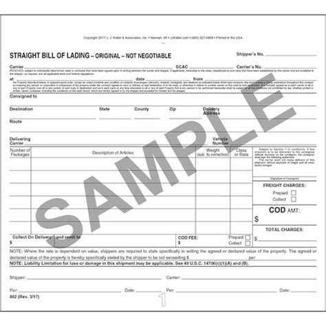 straight bill  lading short form fillable printable forms