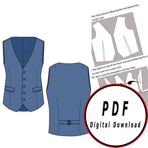 diy vest template pattern blueprint  vector printable etsy
