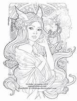 Coloring Pages Fantasy Meadowhaven Lineart Kitsune Lorienne Adele Beautiful Book Drawings Color Line Choose Board Tattoo sketch template