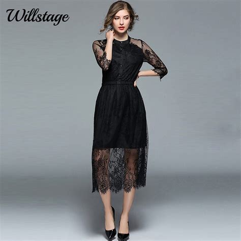 willstage little black dress women party elegant dresses button hollow