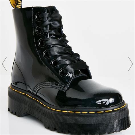 dr martens shoes womens  martens black platform patent leather color black size