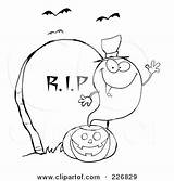 Coloring Outline Tombstone Halloween Waving Pages Ghost Pumpkin Illustration Witch Wearing Hat Over Royalty Clipart Rf Cemetery Getcolorings Toon Hit sketch template