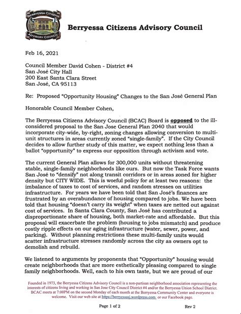 bcac board releases letter opposing  proposed opportunity housing