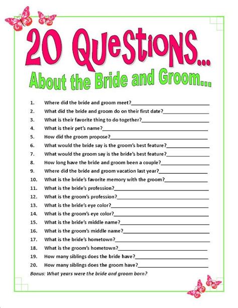 wedding shower question game bridal shower games wedding bridal