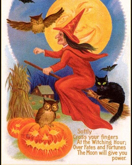 Halloween Witch Witch On Broom Full Moon Black Cat Owl Etsy