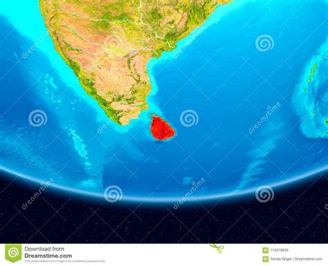 satellite view  sri lanka  red stock illustration illustration  earth globe