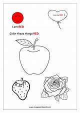 Coloring Red Color Things Pages Colors Yellow Blue Green Worksheets Preschool Orange Printable Megaworkbook Learning Pink Kids Activities Learn Shapes sketch template