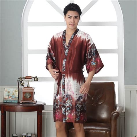 Classic Men S Sleep Lounge Robes Sets Silk Pajama Sex Nightgown Half