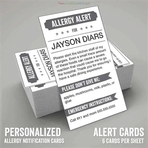 grayscale printable allergy alert card  printables