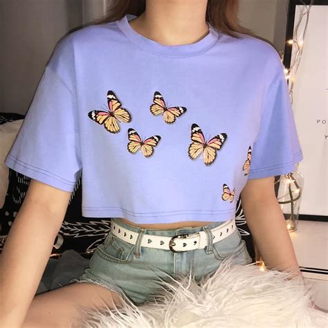 Fly Away Butterfly Crop Top Hipster Outfits Aesthetic Clothes Cute