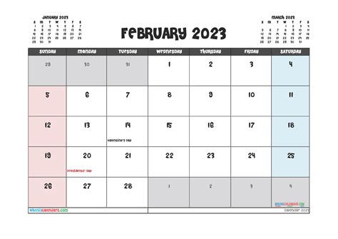 february   calendar printable  month template
