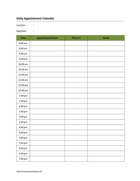 daily appointment sheets lobo development  printable
