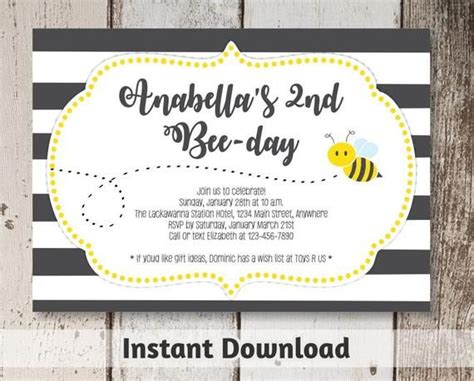 bee invitation  printable bee day invitation bee