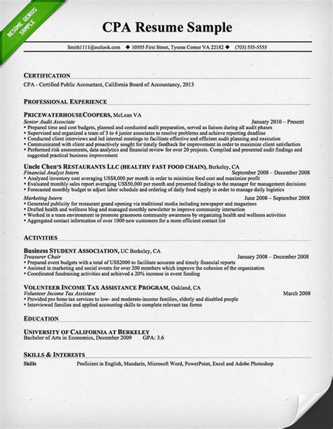 cpa resume sample writing guide resume genius