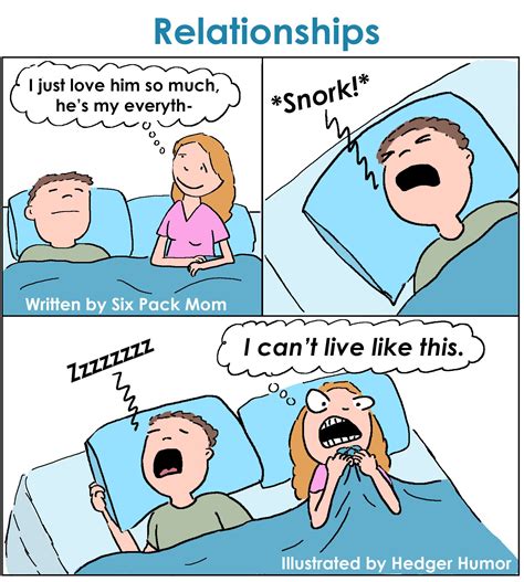 a cartoon about snoring and relationships in collaboration with six pack mom husband humor