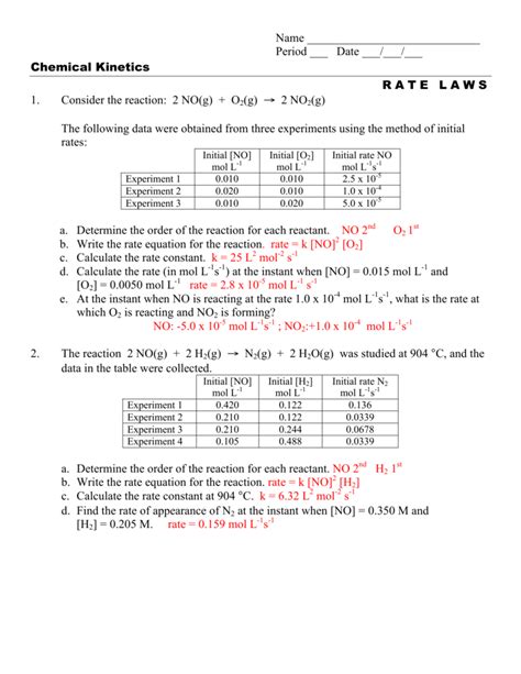 rate law worksheet