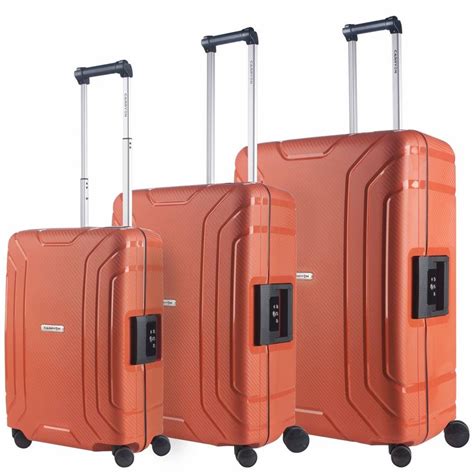 carryon  delige kofferset orange harde koffers met vier wielen en tsa