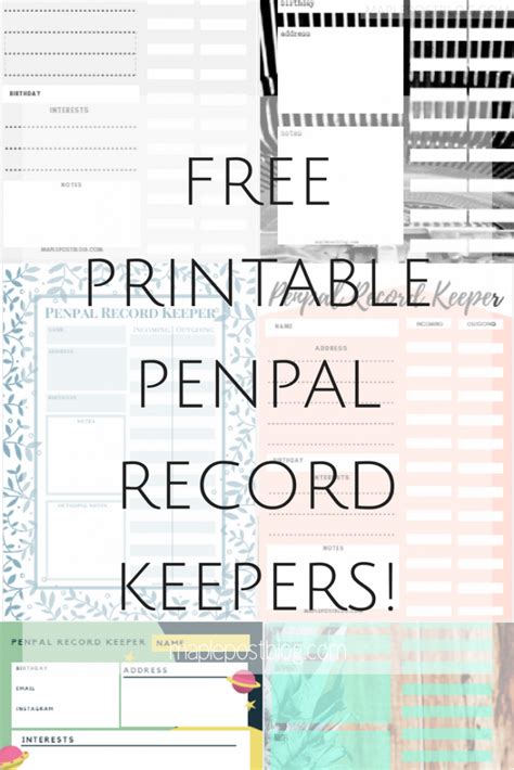 printable penpal record keepers maple post  printables