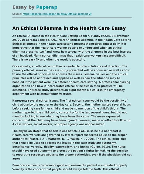 ethical dilemma   health care  essay