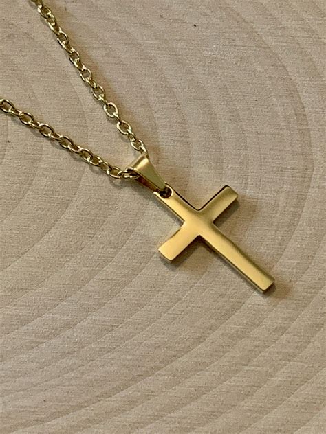 gold stainless steel cross necklace  men  boys  tarnish gold stainless steel cross