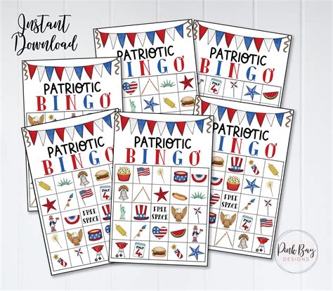 printable   july bingo patriotic bingo cards   etsy
