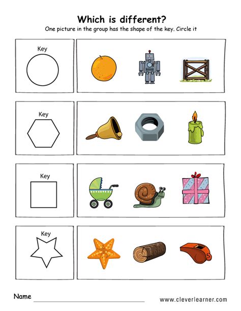 printable shape difference worksheets  preschools