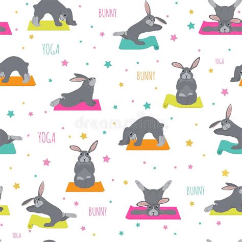 bunny yoga poses  exercises cute cartoon seamless pattern design