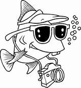 Fish Funny Pages Coloring Cartoon Drawing Color Tourist Camera Cute Underwater Photography Barracuda 1768 Swimming Kids Print Printable Line Cayman sketch template