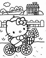 Kitty Hello Coloring Pages Bike Sheets Print Riding Colouring Color Printable Kids Bubakids Her Halloween Teacher Activity Drawing Paper Dad sketch template