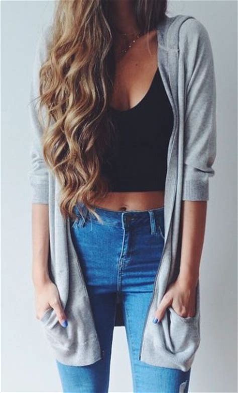 Blonde Crop Top Curly Fashion Jeans Long Hair Outfit