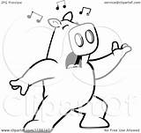 Singing Pig Lunging Forward Clipart Cartoon Thoman Cory Outlined Coloring Vector Regarding Notes sketch template