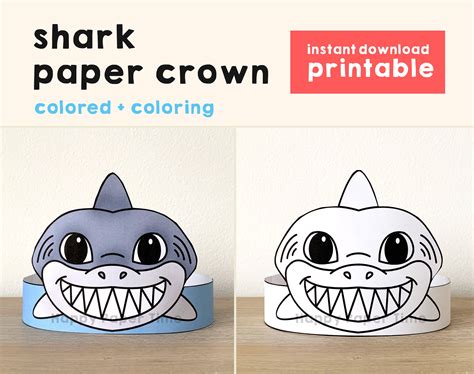 shark paper crown party coloring printable party hat kids etsy espana