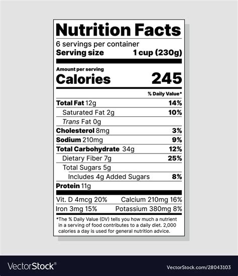nutrition facts label tables food information vector image