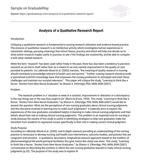 analysis   qualitative research report essay  graduateway