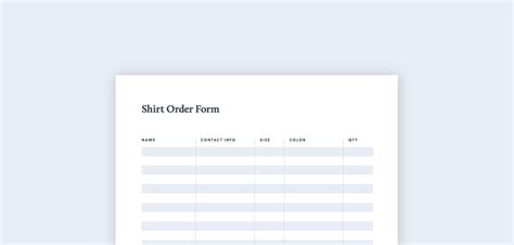 shirt order form template excel google sheets  bonfire