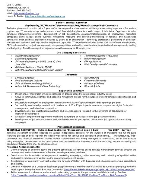 technical recruiter resume sample sample resume