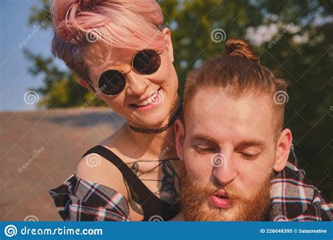 Smiling Cute Couple Hanging Out Outdoor Stock Image Image Of Romance