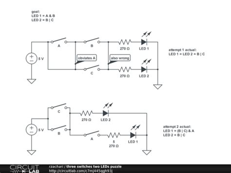 circuit design  spst switches  leds implementing  logic functions electrical
