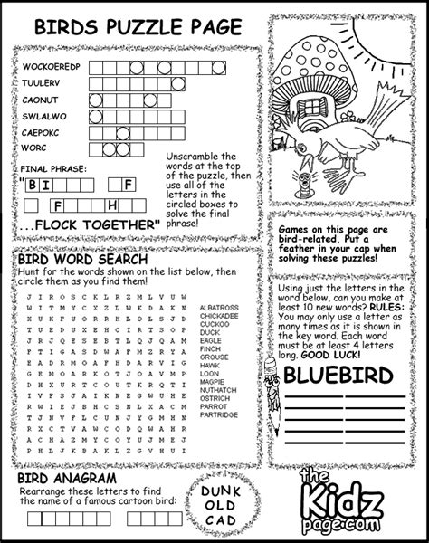 birds puzzle page activity sheet  coloring pages  kids