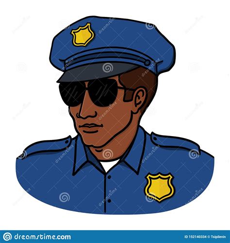 black policeman illustration on white background stock